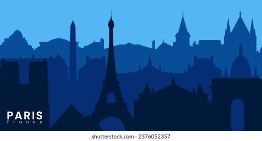 Paris City skyline. Silhouette City Paris France blue background. Vector illustration