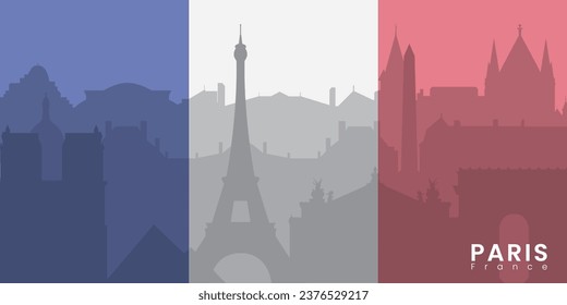 Paris City skyline. Silhouette City Paris France flag background. Vector illustration