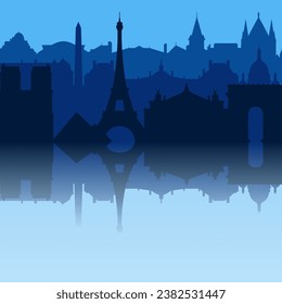 Paris City skyline. Silhouette City Paris France blue background. Vector illustration