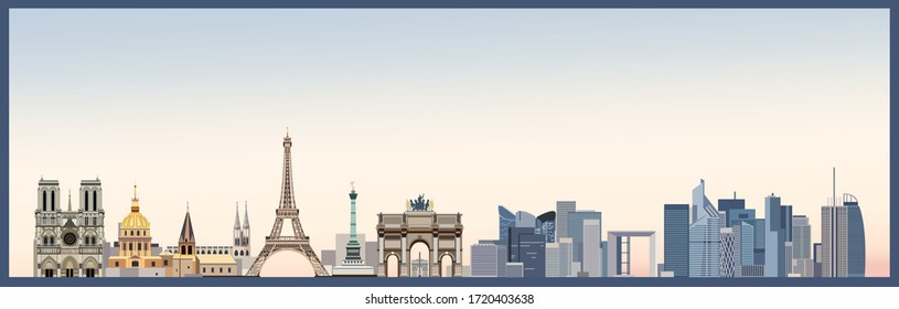 Afiche de la ciudad de París vectorial ilustración del pintoresco degradado colorido del hermoso cielo del día