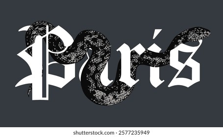 Paris city slogan with snake urban design for t shirt, poster, streetwear, urban design, hoodie and other uses