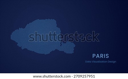 Paris city stylized dotted map in modern circular data tech visualization concept.