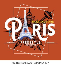 paris city tee graphic typography para impresión t shirt ilustración vintage