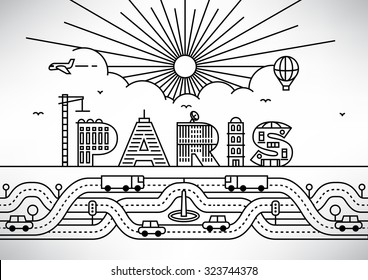 Paris City Typography Design with Building Letters
