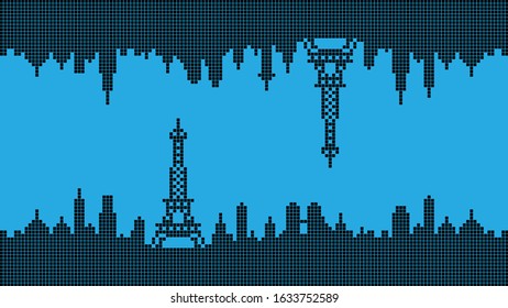 paris city up and under with blue color and build with square
