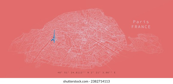 Paris city Urban Streets Roads,Printable Map of Paris with detailed street.High-quality printable wall art for home or office.