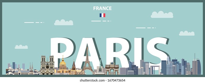 Paris cityscape colorful poster. Vector illustration
