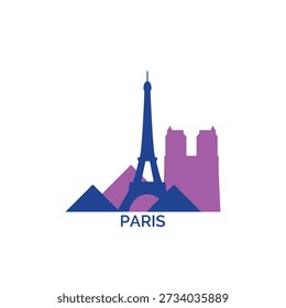Paris cityscape, skyline, panoramic vector logo, icon, clipart. France city emblem contour with landmarks and buildings silhouettes