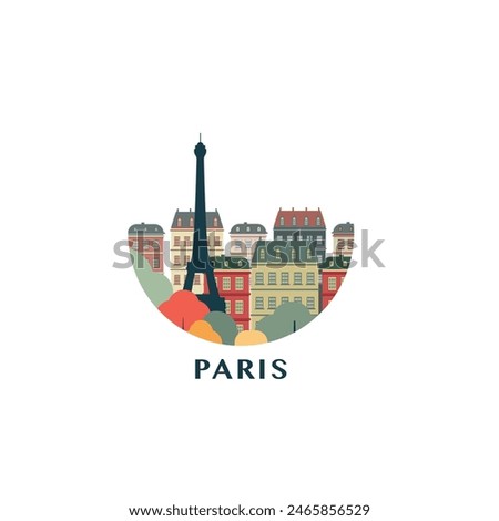 Paris cityscape, vector badge, flat skyline logo, icon. France city round emblem idea with landmarks and building silhouettes. Isolated graphic