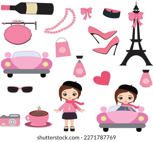 Paris Clipart, Paris Elements, Girl Illustration 