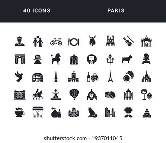 Paris. Collection of perfectly simple monochrome icons for web design, app, and the most modern projects. Universal pack of classical signs for category Countries and Cities.