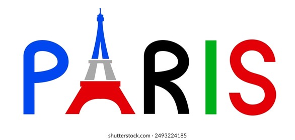 Paris colored text with Eiffel Tower