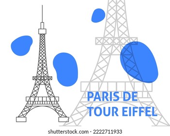 Paris De Tour Eiffel Banner Concept. Vector Illustration of Outline Building Travel Architecture Symbol.