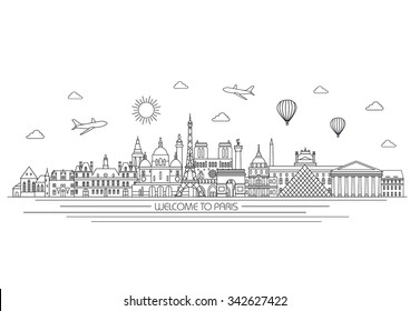 Paris detailed skyline. Travel and tourism Vector illustration