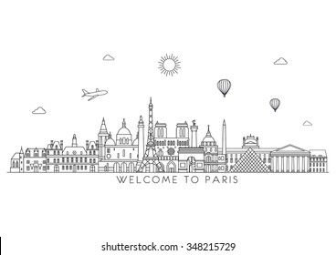 Paris detailed skyline. Vector background. line illustration