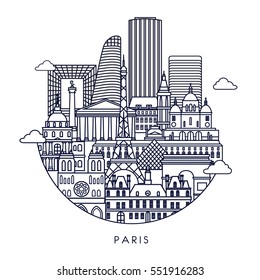 Paris detailed skyline. Vector background. line illustration