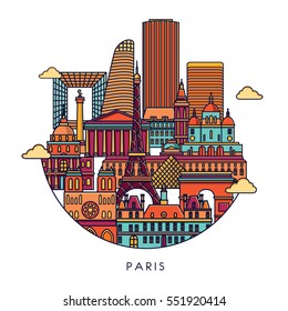 Paris detailed skyline. Vector background. line illustration
