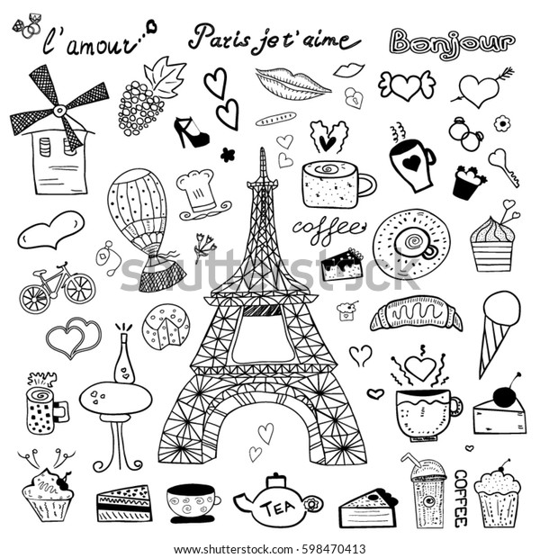 Paris Doodle Hello Love You Stock Vector Royalty Free