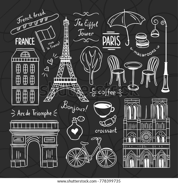 Paris Doodle Illustrations Vector Set Hand Stock Vector (Royalty Free ...