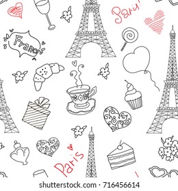 Paris doodle seamless pattern