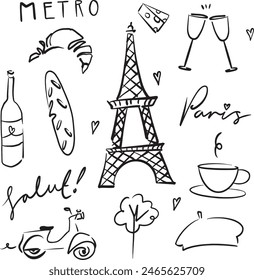 Paris doodle set hand drawn vector illustrations