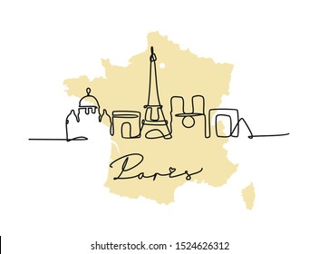 Paris drawn by single line in minimalist style
