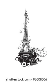 Paris Eiffel Tower in black and white colors