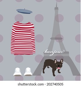 Paris Eiffel Tower card striped shirt dog