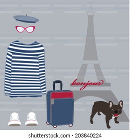 Paris Eiffel Tower card striped shirt dog