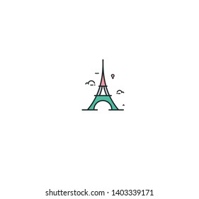 Paris, Eiffel tower, Paris cartoon art, postcard, Line art vector illustration