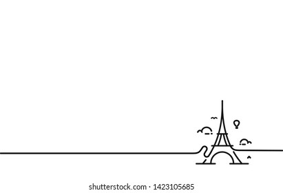 Paris, Eiffel tower, Paris cartoon art, postcard, Line art vector illustration