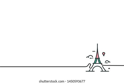 Paris, Eiffel tower, Paris cartoon art, postcard, Line art vector illustration
