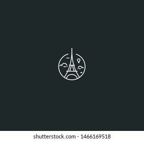 Paris, Eiffel tower, Paris cartoon art, postcard, Line art vector illustration