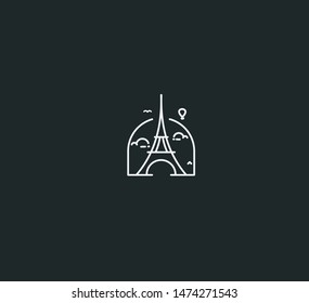 Paris, Eiffel tower, Paris cartoon art, postcard, Line art vector illustration