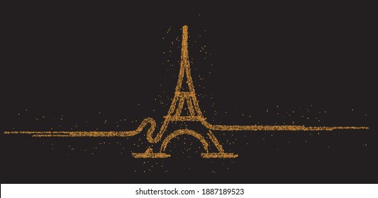 Paris, Eiffel tower, Paris cartoon art, postcard, Particle art vector illustration