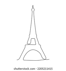 Paris Eiffel tower continuous line. Vector isolated on white.