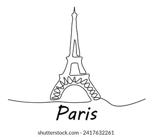 Paris Eiffel tower continuous one line drawn. Paris attractions illustration. isolated. Vector  illustration