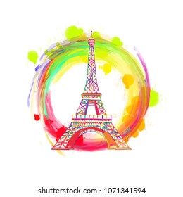 Paris Eiffel Tower Drawing Concept. Hand drawn skyline illustration. Travel the world concept vector image for digital marketing and poster prints.