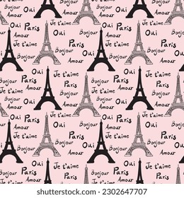 PARIS EIFFEL TOWER FRENCH WORD REPEAT PATTERN VECTOR