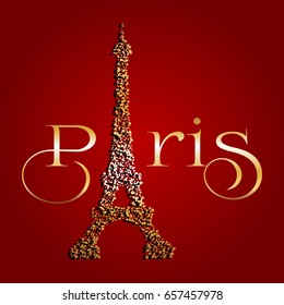 Paris. Eiffel Tower. Gold text on a red background