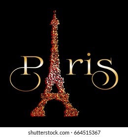 Paris. Eiffel Tower. Gold text on a black background