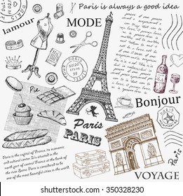 Paris Eiffel Tower. hand drawing set of vector sketches