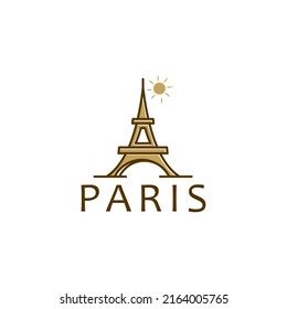 Paris Eiffel Tower with Heart Love Plane Travel Logo design vector illustration