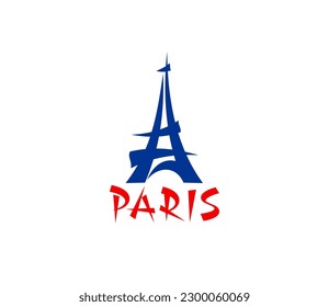 Icono de la torre Eiffel de París, símbolo de Francia de turismo y viajes, vector bandera francesa. Torre Eiffel de París en símbolo de arte para tienda de moda francesa, etiqueta de marca premium o menú de café