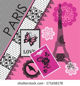 Paris eiffel tower invitation card background vector illustration