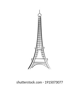 Paris Eiffel Tower Line Drawing, Eiffel Tower Icon, Vector Illustration Background