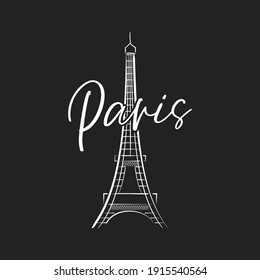 Paris Eiffel Tower Line Drawing, Eiffel Tower Icon, Vector Illustration Background