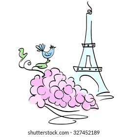 Paris Eiffel Tower. Line vector illustration