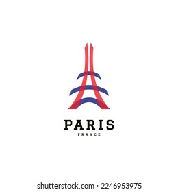 Paris eiffel tower logo design with overlapping overlay color icon