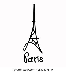 Paris and Eiffel tower logo. Grunge style. Hand drawn lettering. Modern design. Fashion print for clothes, cards, picture banner for websites. Vector illustration